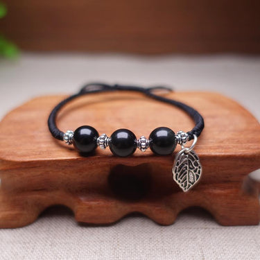 Sterling Silver & Rainbow Obsidian PLEASURE Stone Red Rope Bracelet